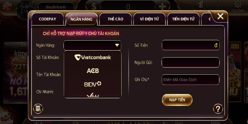 Hãy điền số tiền muốn nạp và các thông tin liên quan một cách chính xác